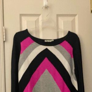 Navy Blue/Pink/White Geometric Sweater Dress